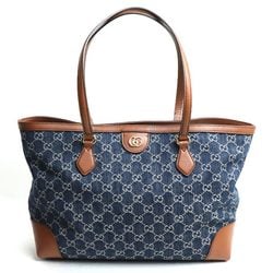 GUCCI GG Denim Medium Tote Bag Blue Brown 631685 Women's