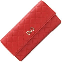 Dolce & Gabbana Bi-fold Long Wallet DPD389 Red Leather D&G Quilted Women's DOLCE&GABBANA