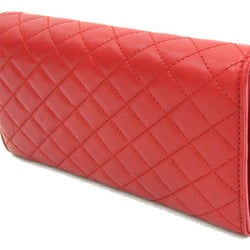 Dolce & Gabbana Bi-fold Long Wallet DPD389 Red Leather D&G Quilted Women's DOLCE&GABBANA