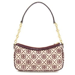 TORY BURCH Bag Chenille Studio Ivory Bordeaux Fabric Leather Pouch Women's