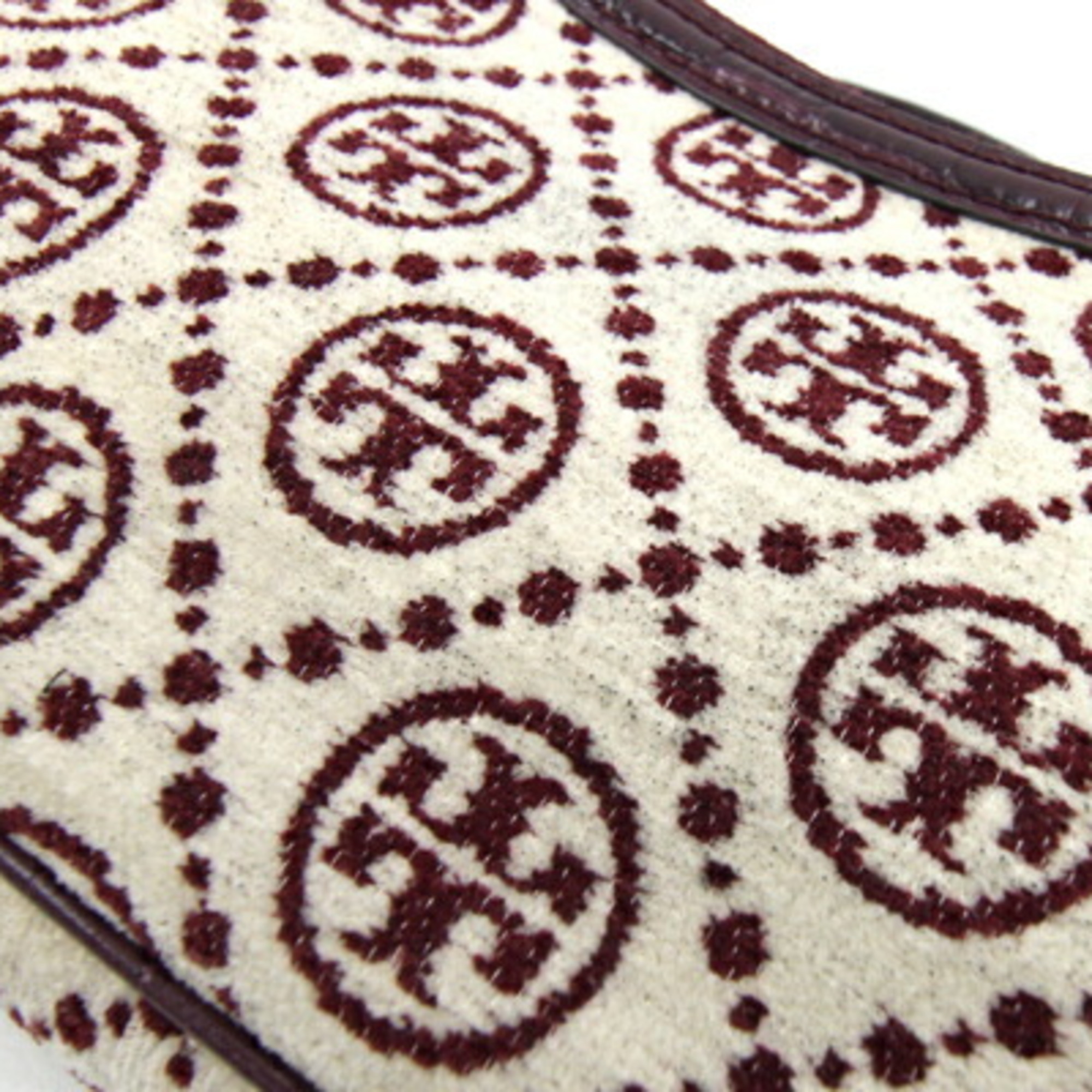 TORY BURCH Bag Chenille Studio Ivory Bordeaux Fabric Leather Pouch Women's