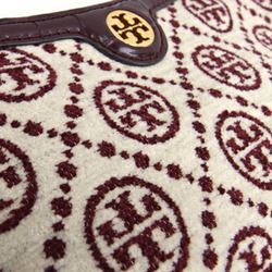 TORY BURCH Bag Chenille Studio Ivory Bordeaux Fabric Leather Pouch Women's