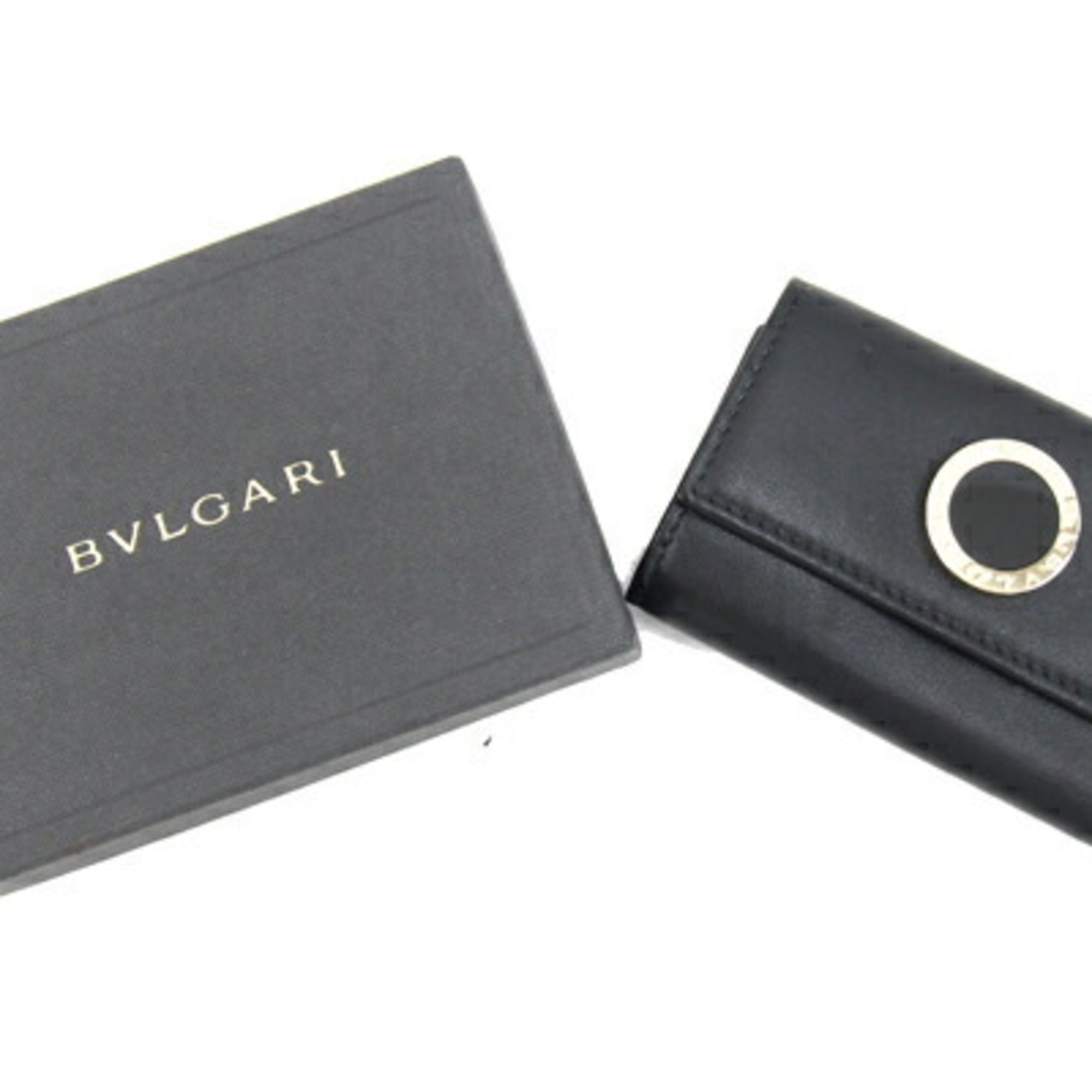 BVLGARI 6-ring key case 20236 Black leather Women's Men's