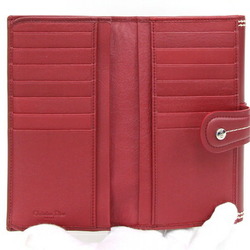 Christian Dior Dior Bi-fold Long Wallet Red Leather D Charm Women's Christian