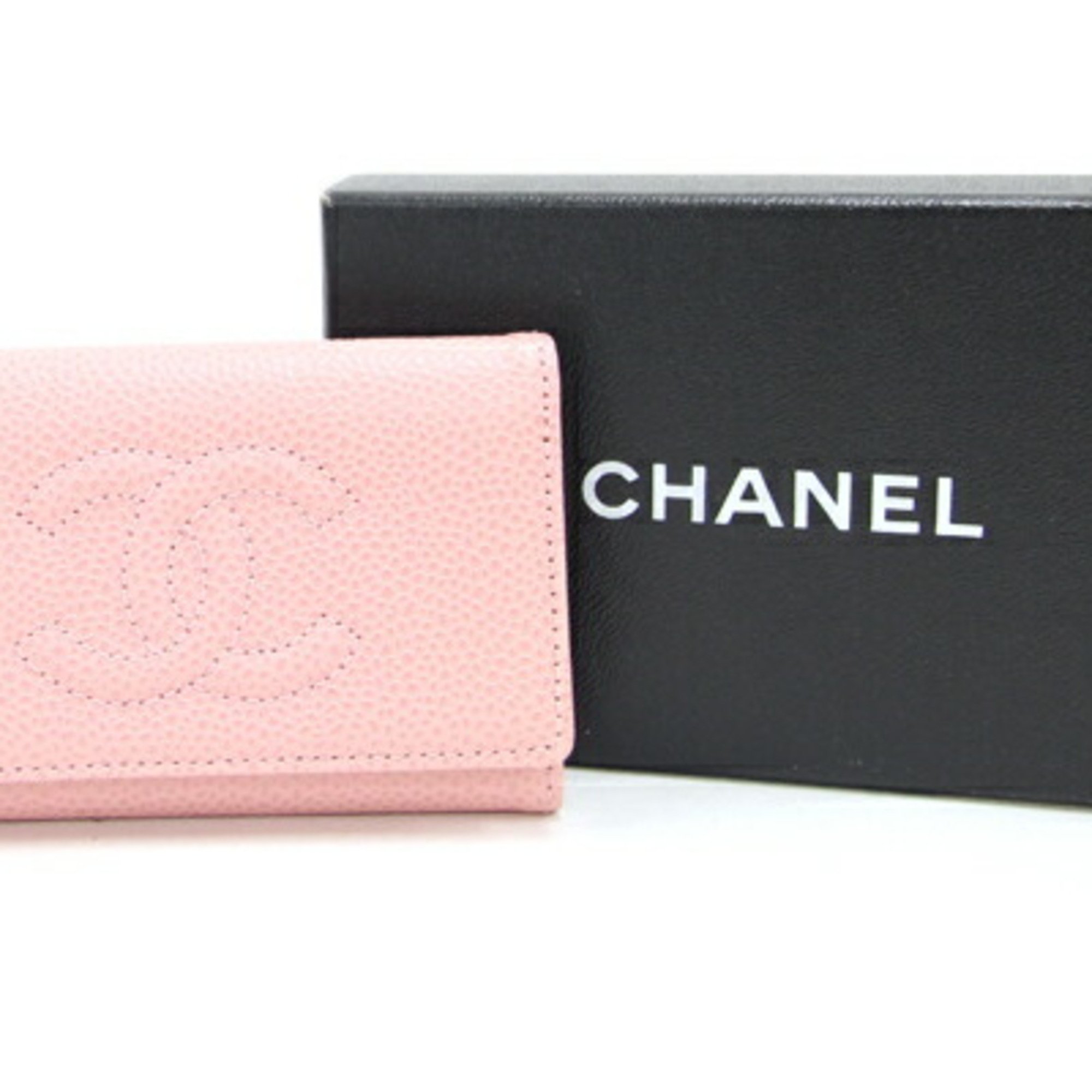 CHANEL 6-ring key case with COCO mark A13502 Caviar skin Light pink Keys Women's