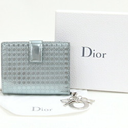 Christian Dior Dior W Wallet Micro Cannage S0027PSKC Metallic Blue Leather Bi-fold Compact Women's