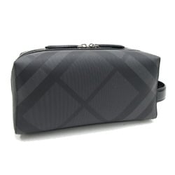 Burberry Second Bag 4068330 Grey Black PVC Leather Clutch London Check Handbag Men's BURBERRY