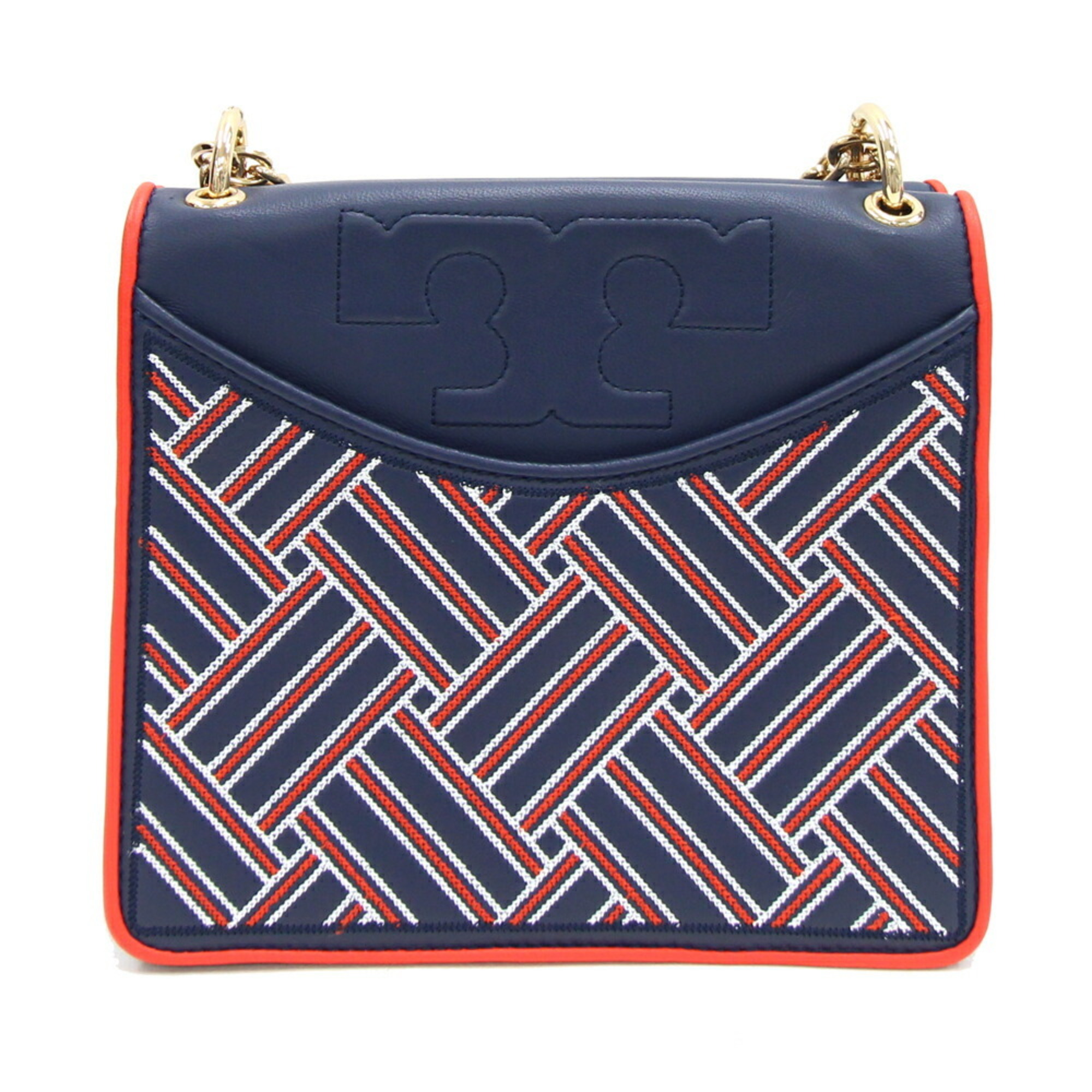 Tory Burch Shoulder Bag Navy Red White Leather Chain Women's TORY BURCH