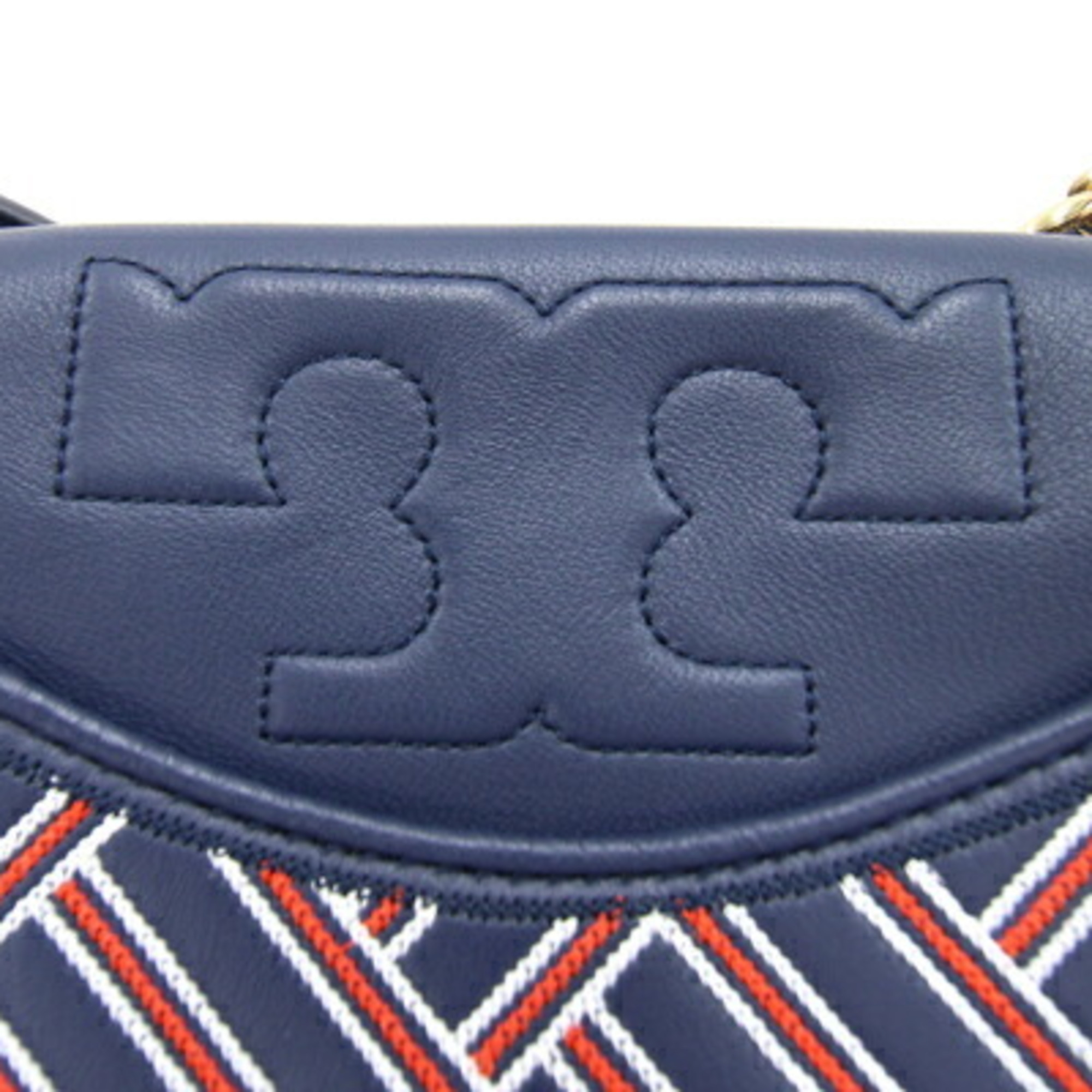 Tory Burch Shoulder Bag Navy Red White Leather Chain Women's TORY BURCH