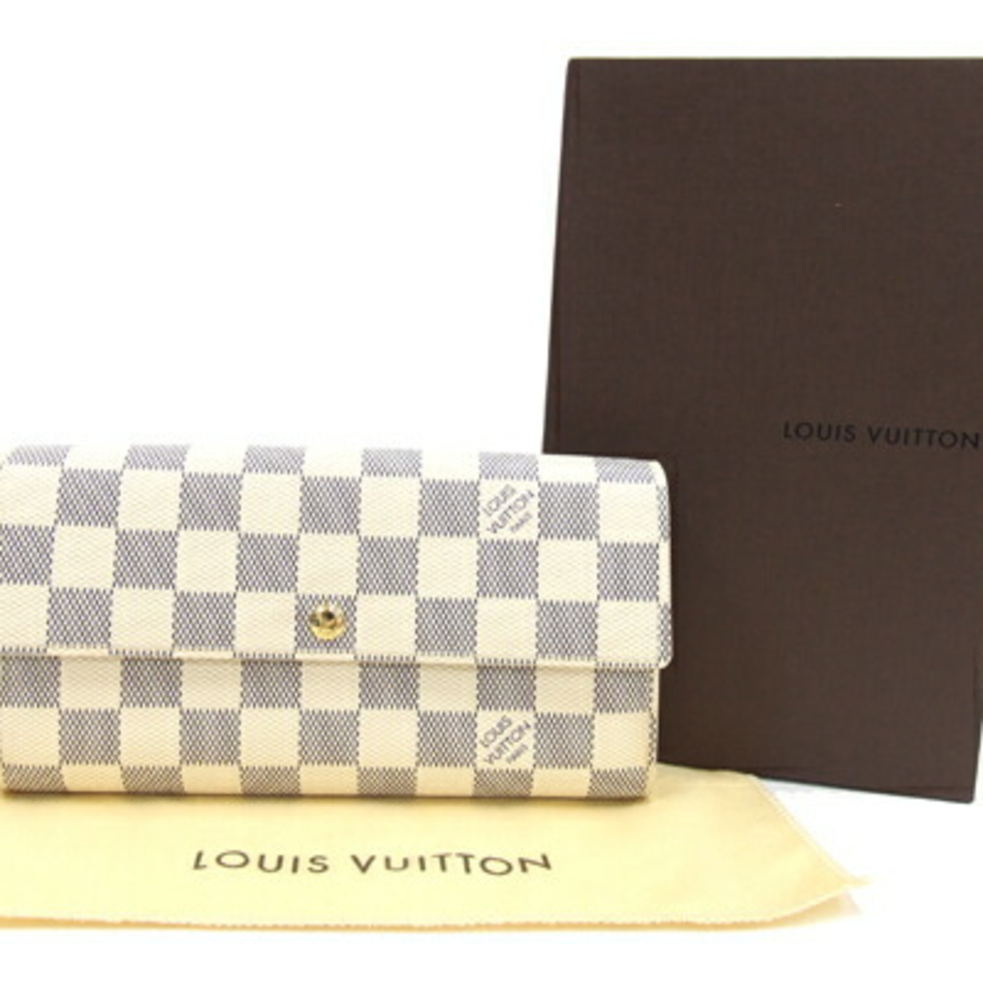 Louis Vuitton Bi-fold Long Wallet Damier Azur Portefeuille Sarah N61735 White Men's Women's LOUIS VUITTON