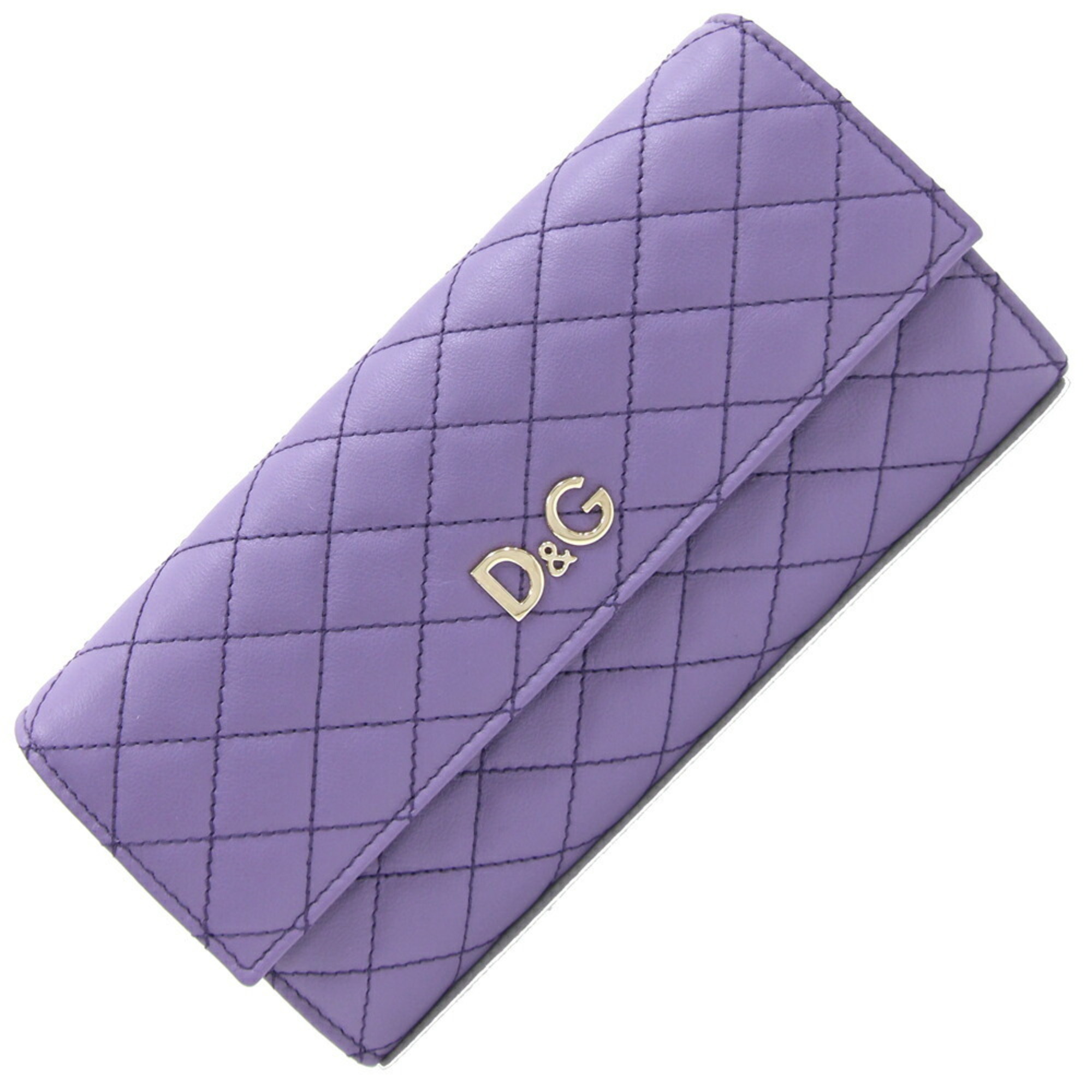 Dolce & Gabbana Bi-fold Long Wallet DPD389 Purple Leather Quilted D&G Women's DOLCE&GABBANA