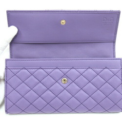 Dolce & Gabbana Bi-fold Long Wallet DPD389 Purple Leather Quilted D&G Women's DOLCE&GABBANA