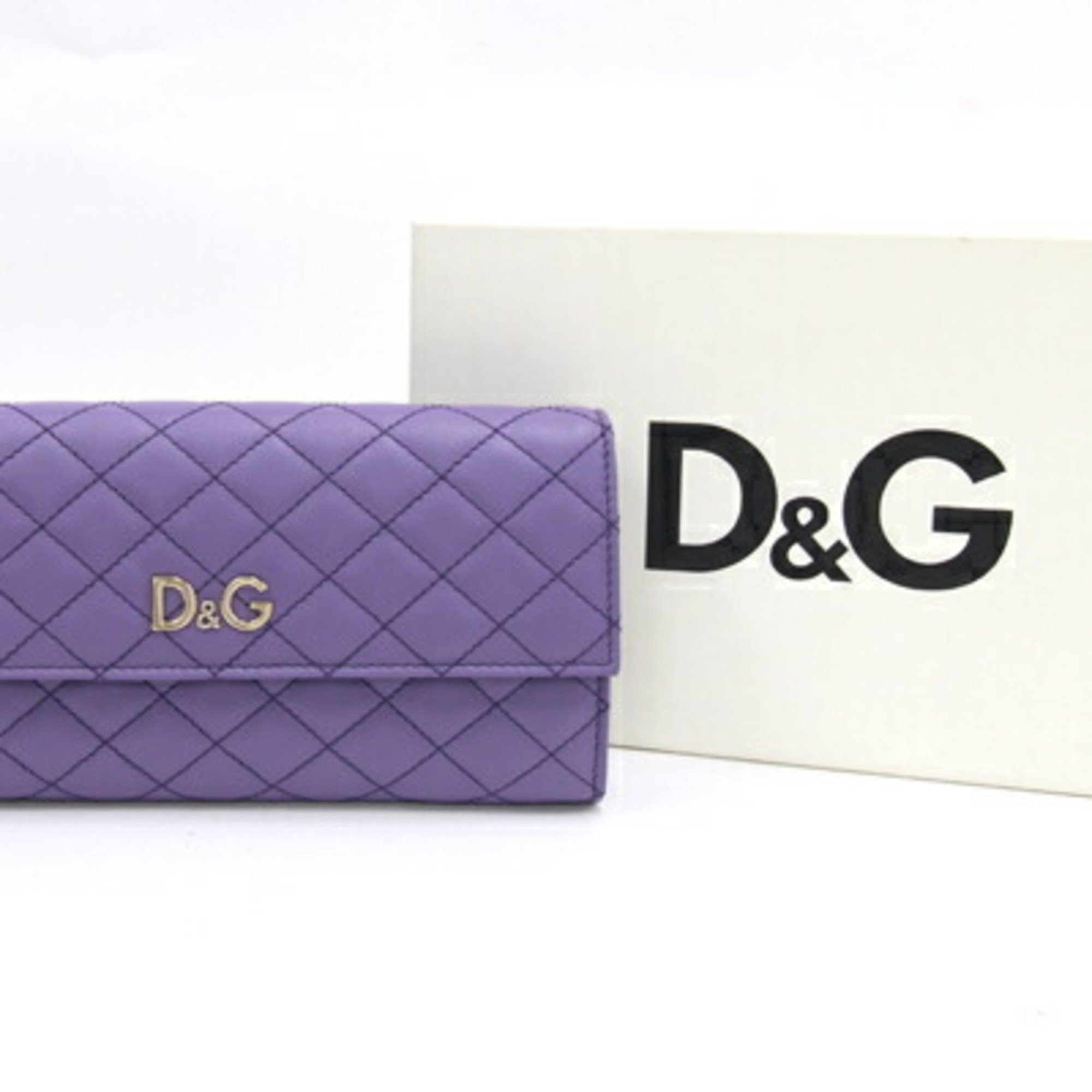 Dolce & Gabbana Bi-fold Long Wallet DPD389 Purple Leather Quilted D&G Women's DOLCE&GABBANA