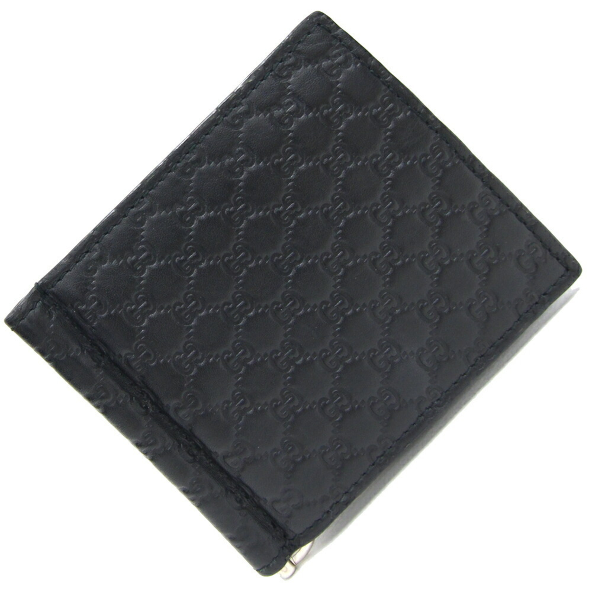 Gucci Bi-fold Money Clip Micro Guccissima 544478 Black Leather Bill Holder Compact Wallet Men's GUCCI