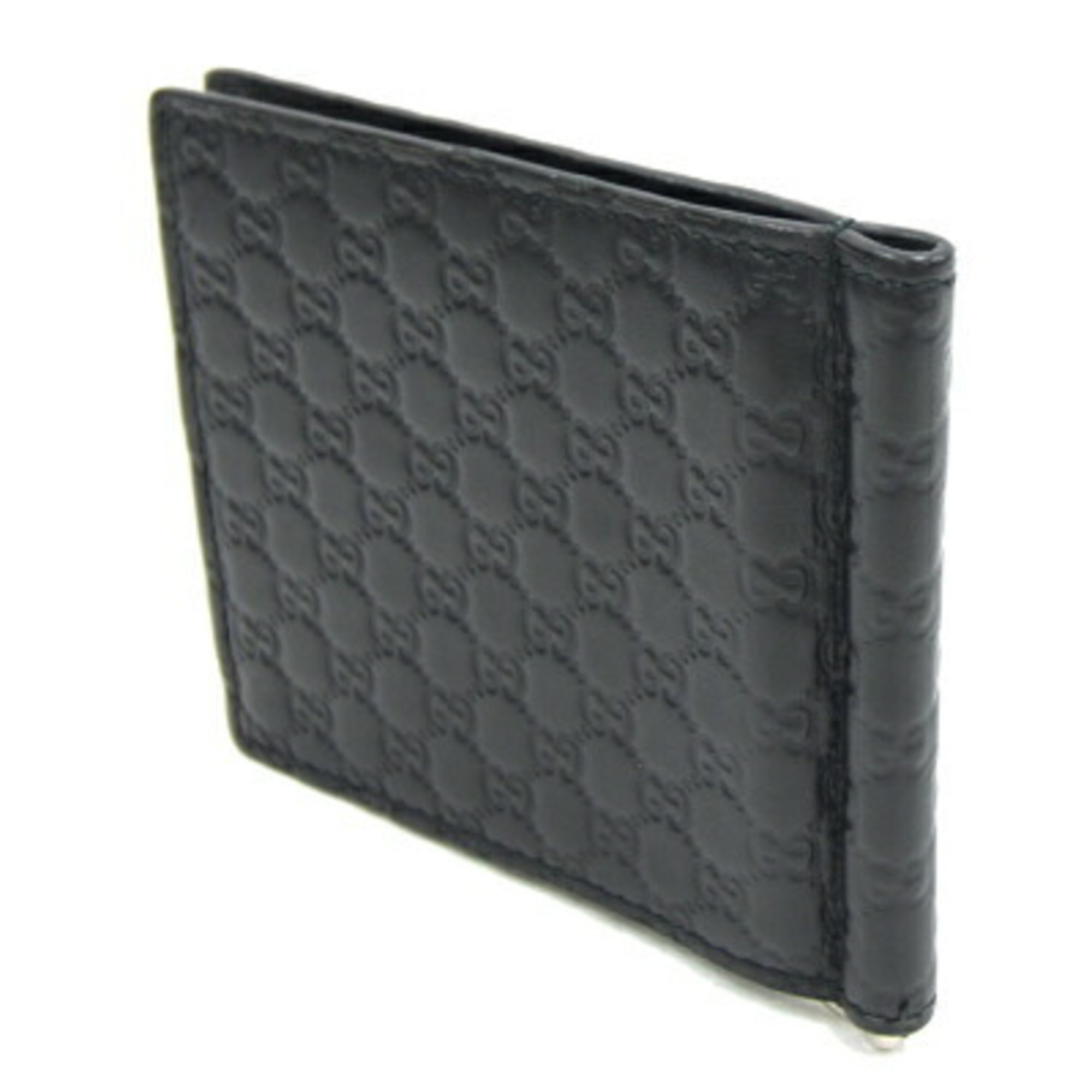 Gucci Bi-fold Money Clip Micro Guccissima 544478 Black Leather Bill Holder Compact Wallet Men's GUCCI