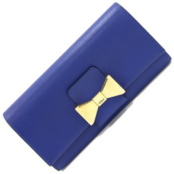 Chloé Chloe Bobbi Bi-fold Long Wallet 3P0490 Blue Leather Ribbon Women's