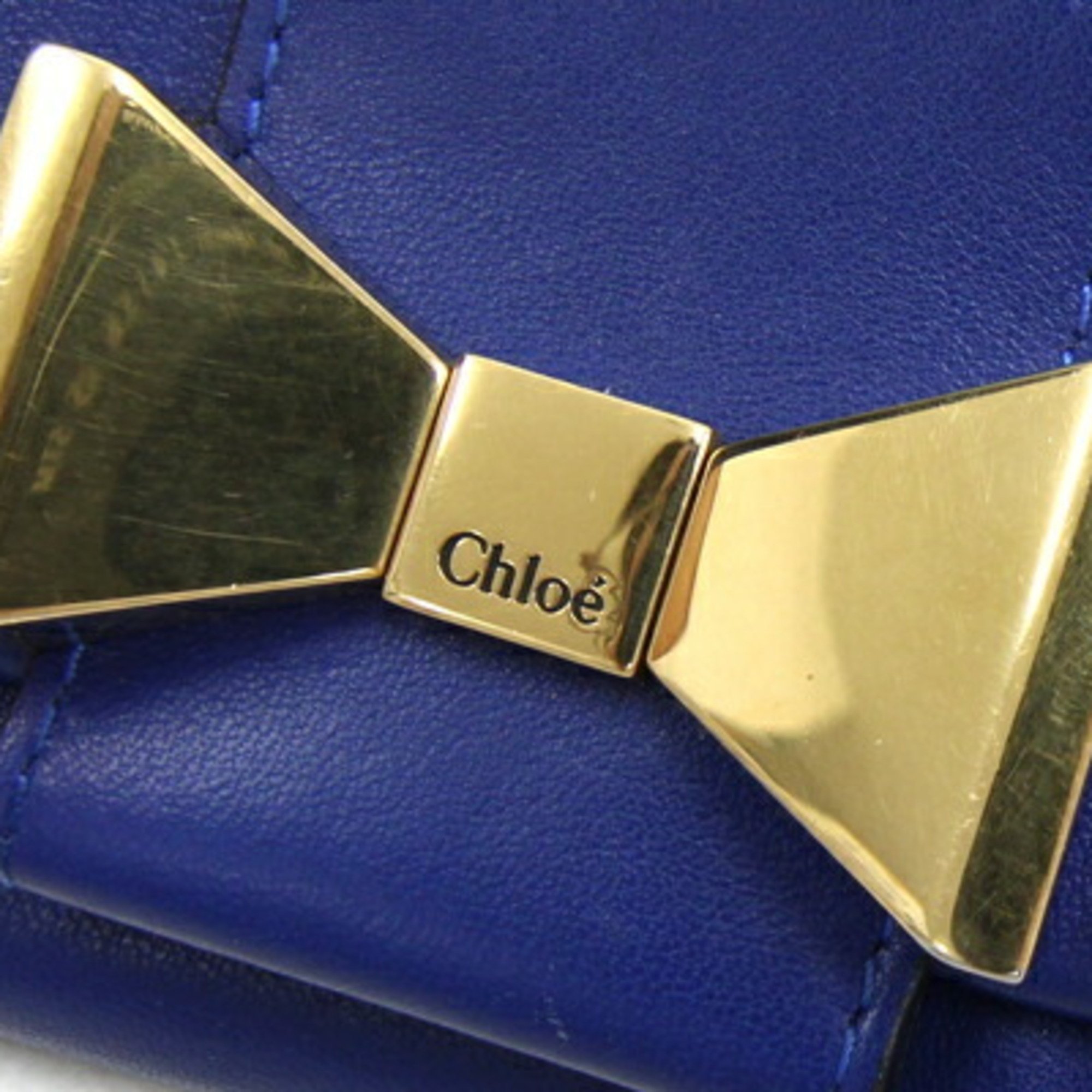 Chloé Chloe Bobbi Bi-fold Long Wallet 3P0490 Blue Leather Ribbon Women's