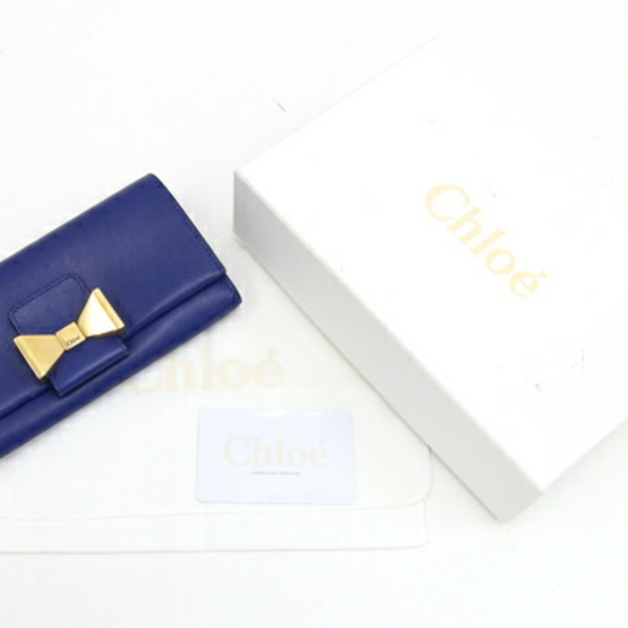 Chloé Chloe Bobbi Bi-fold Long Wallet 3P0490 Blue Leather Ribbon Women's