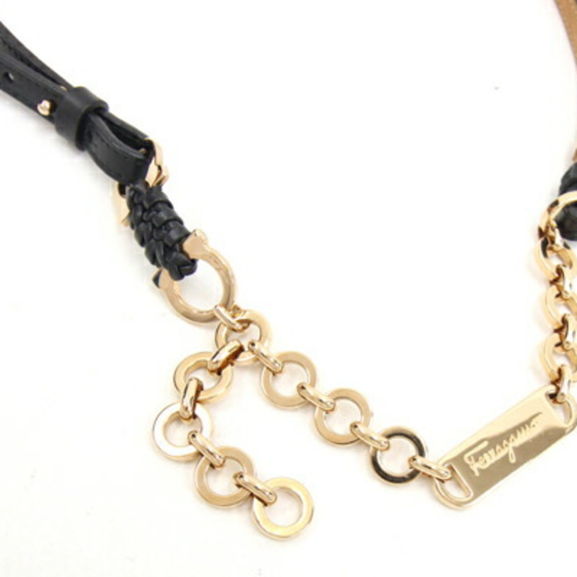 Salvatore Ferragamo Double Gancini Belt GG-23A796 Black Leather Chain for Women