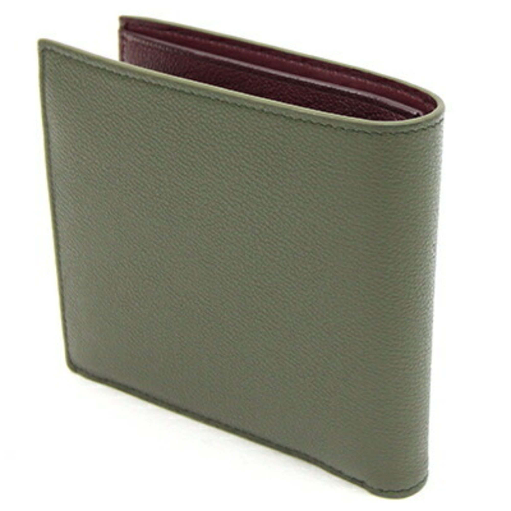 BVLGARI Bi-fold Wallet MAN 293130 Khaki Green Bordeaux Leather Compact Bicolor Men's