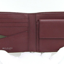 BVLGARI Bi-fold Wallet MAN 293130 Khaki Green Bordeaux Leather Compact Bicolor Men's