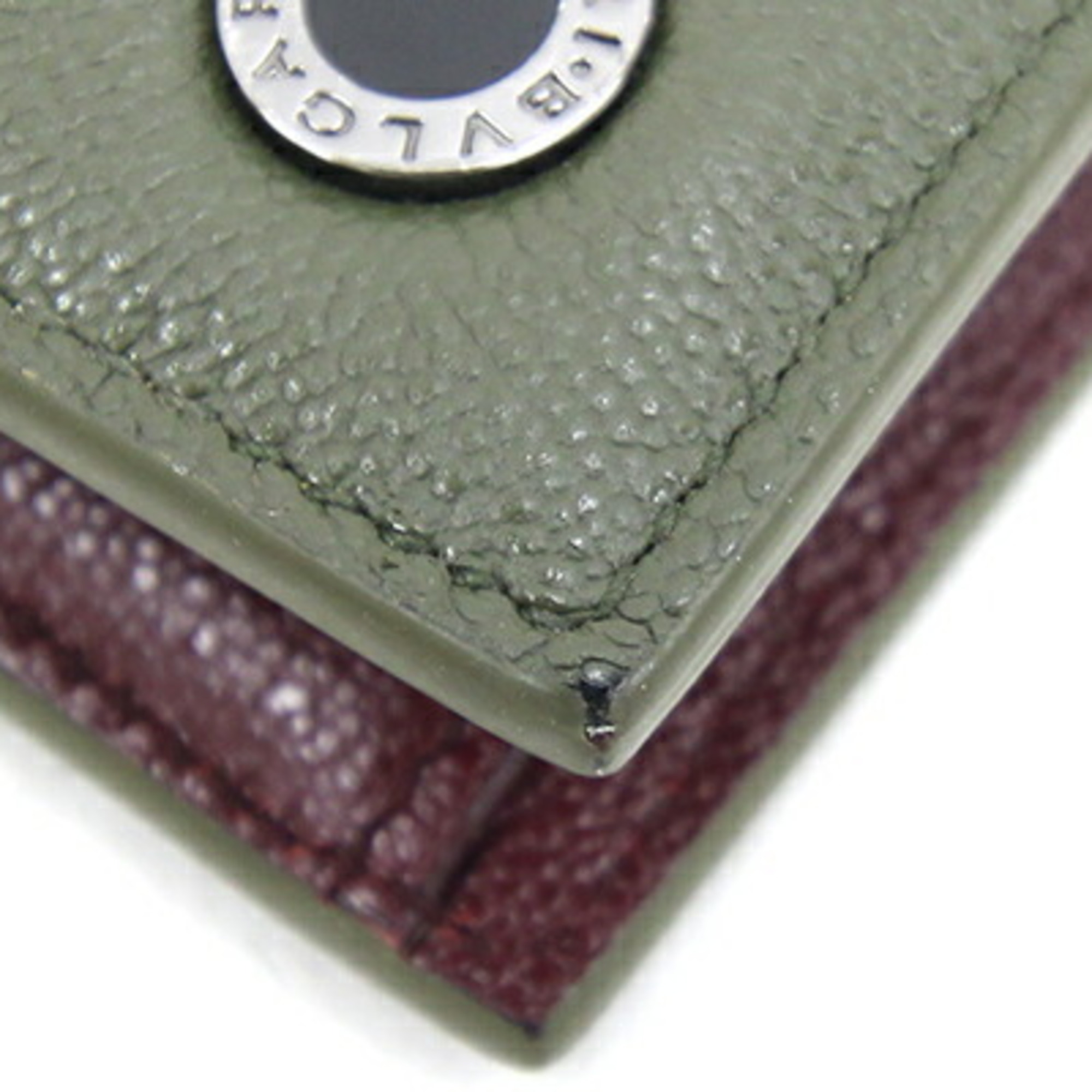 BVLGARI Bi-fold Wallet MAN 293130 Khaki Green Bordeaux Leather Compact Bicolor Men's