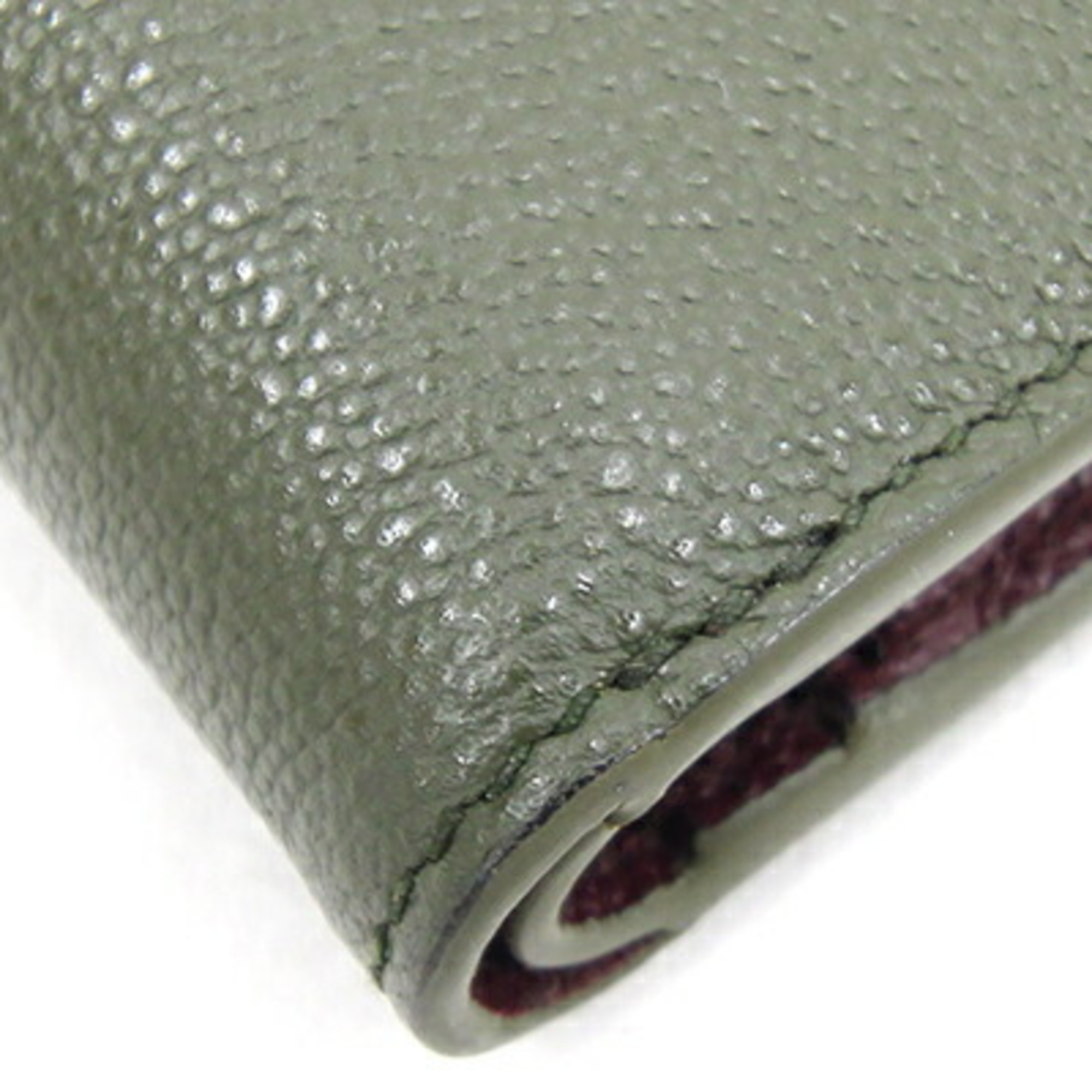 BVLGARI Bi-fold Wallet MAN 293130 Khaki Green Bordeaux Leather Compact Bicolor Men's