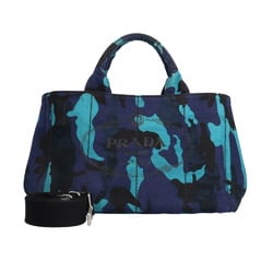 Prada Canapa Tote M Shoulder Bag Canvas B2642B Blue Unisex PRADA 2WAY