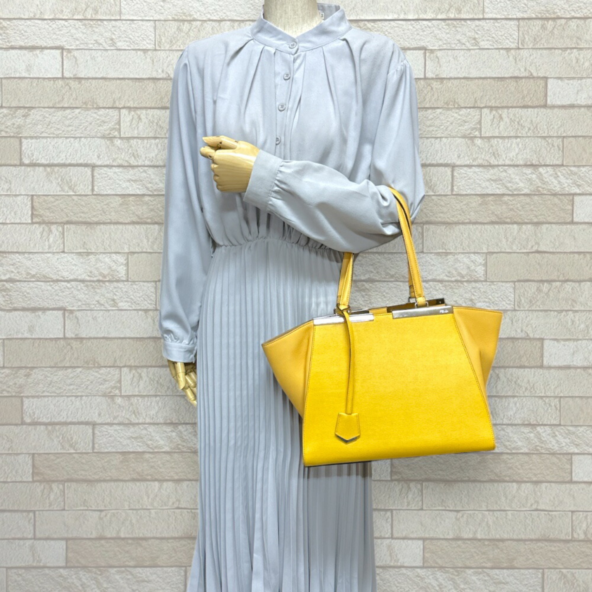 FENDI Trois Jours Tote Bag Leather 8BH275 Yellow Women's