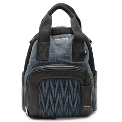 Miu Miu Miu Matelasse Backpack Rucksack Denim Leather Blue Black