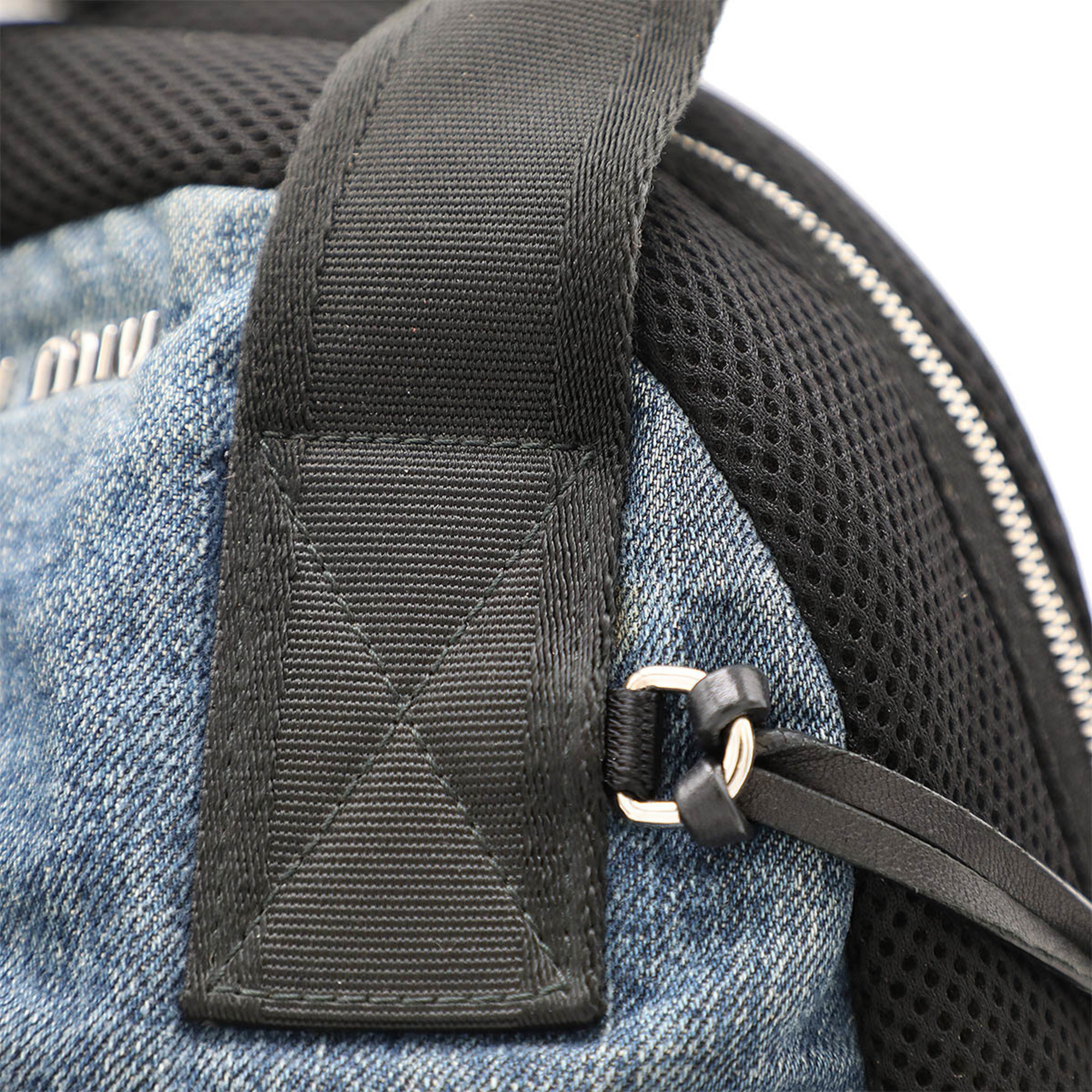 Miu Miu Miu Matelasse Backpack Rucksack Denim Leather Blue Black