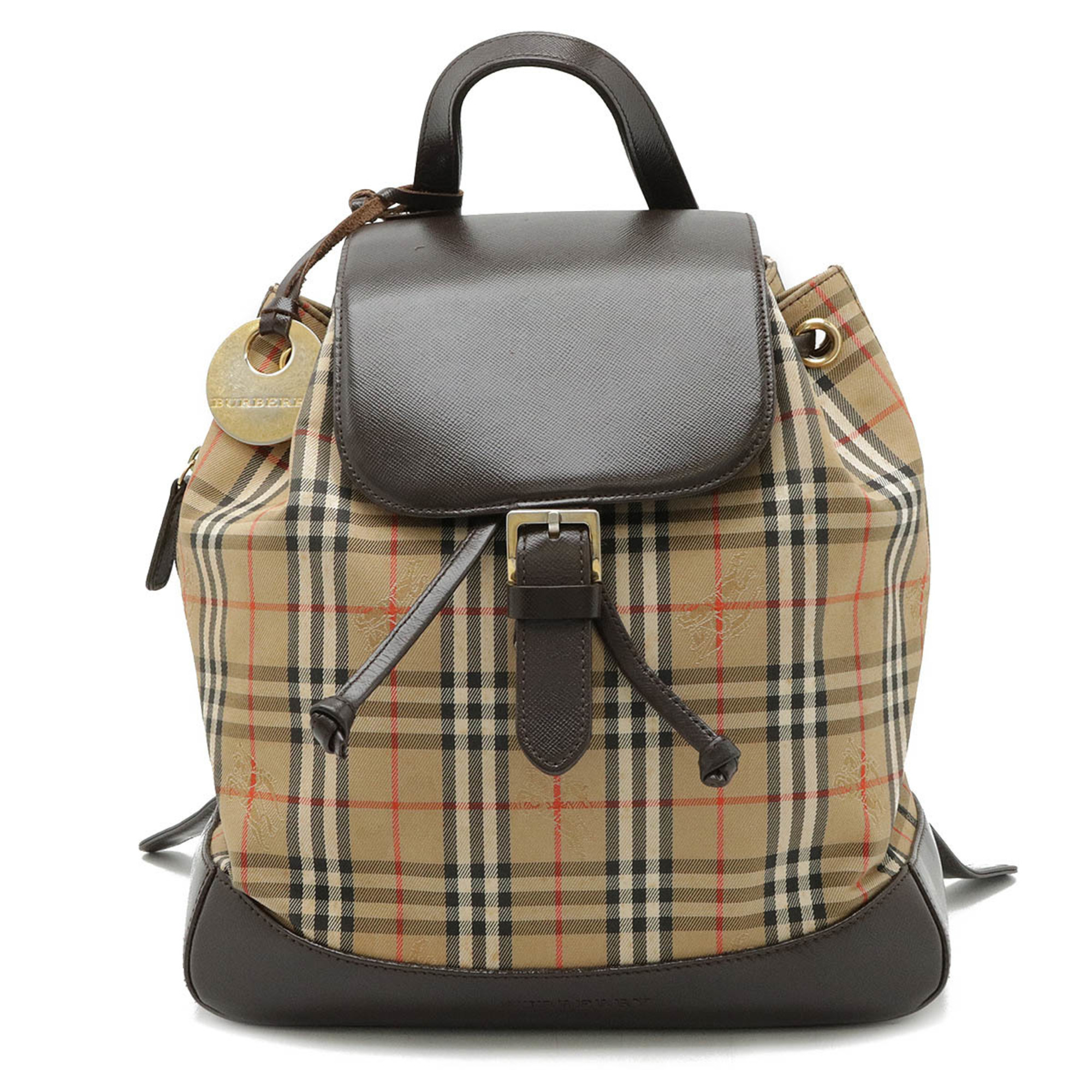 BURBERRY Nova Check Shadow Horse Rucksack Backpack Canvas Leather Beige Brown Dark