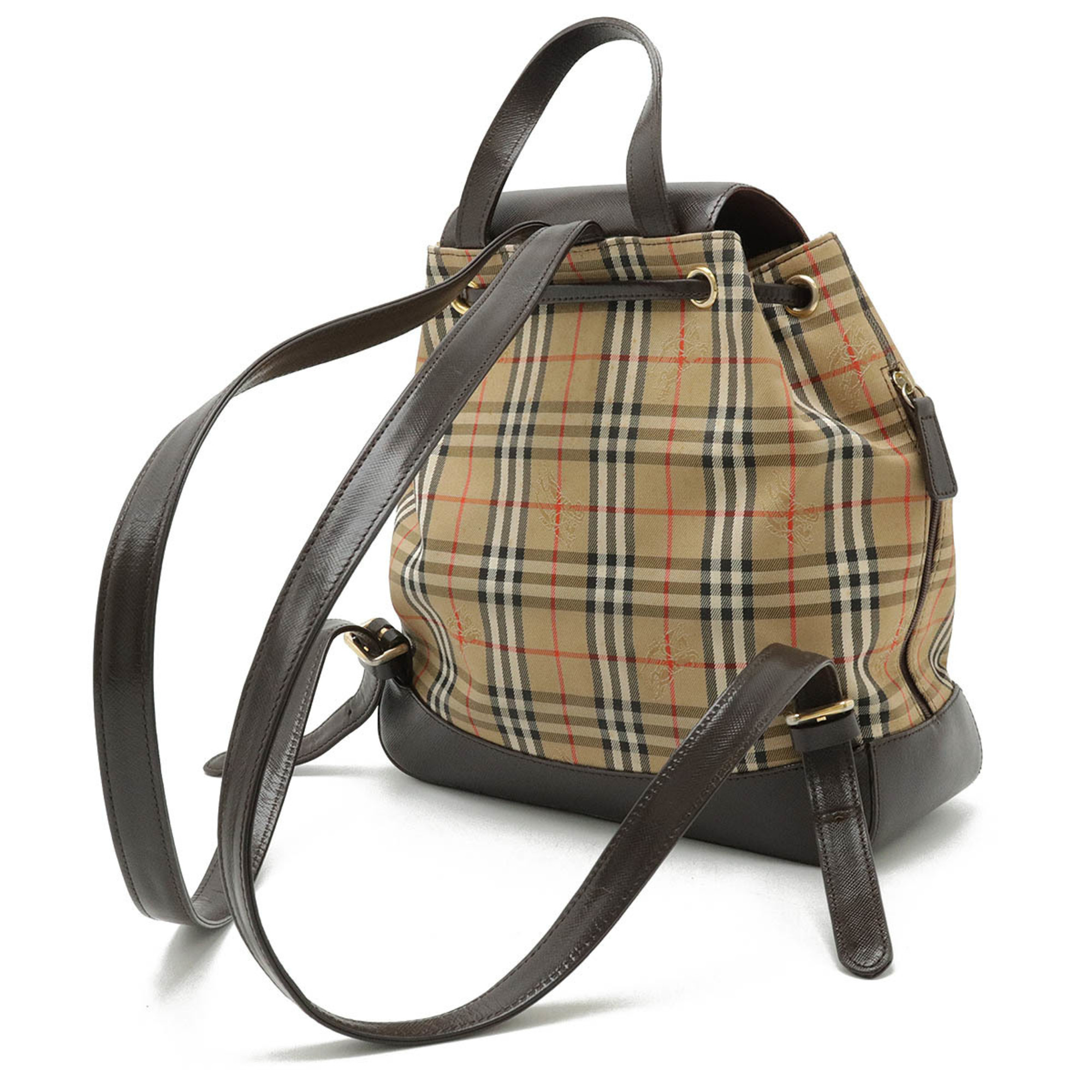 BURBERRY Nova Check Shadow Horse Rucksack Backpack Canvas Leather Beige Brown Dark