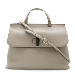 GUCCI Bamboo Daily Leather Bag Handbag Shoulder Grey 370830