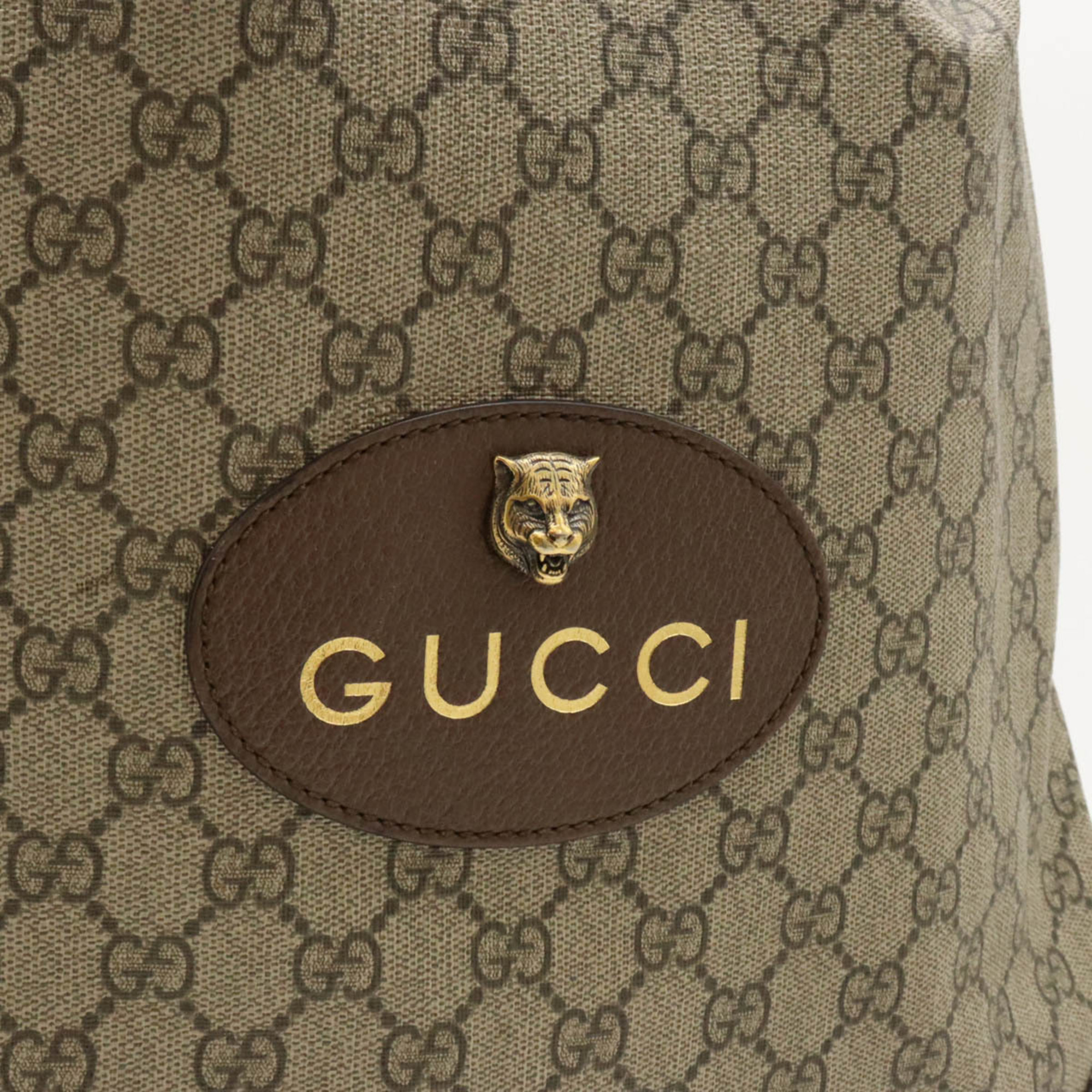 GUCCI GG Supreme Cat Head Drawstring Backpack PVC Beige Dark Brown Yellow 473872