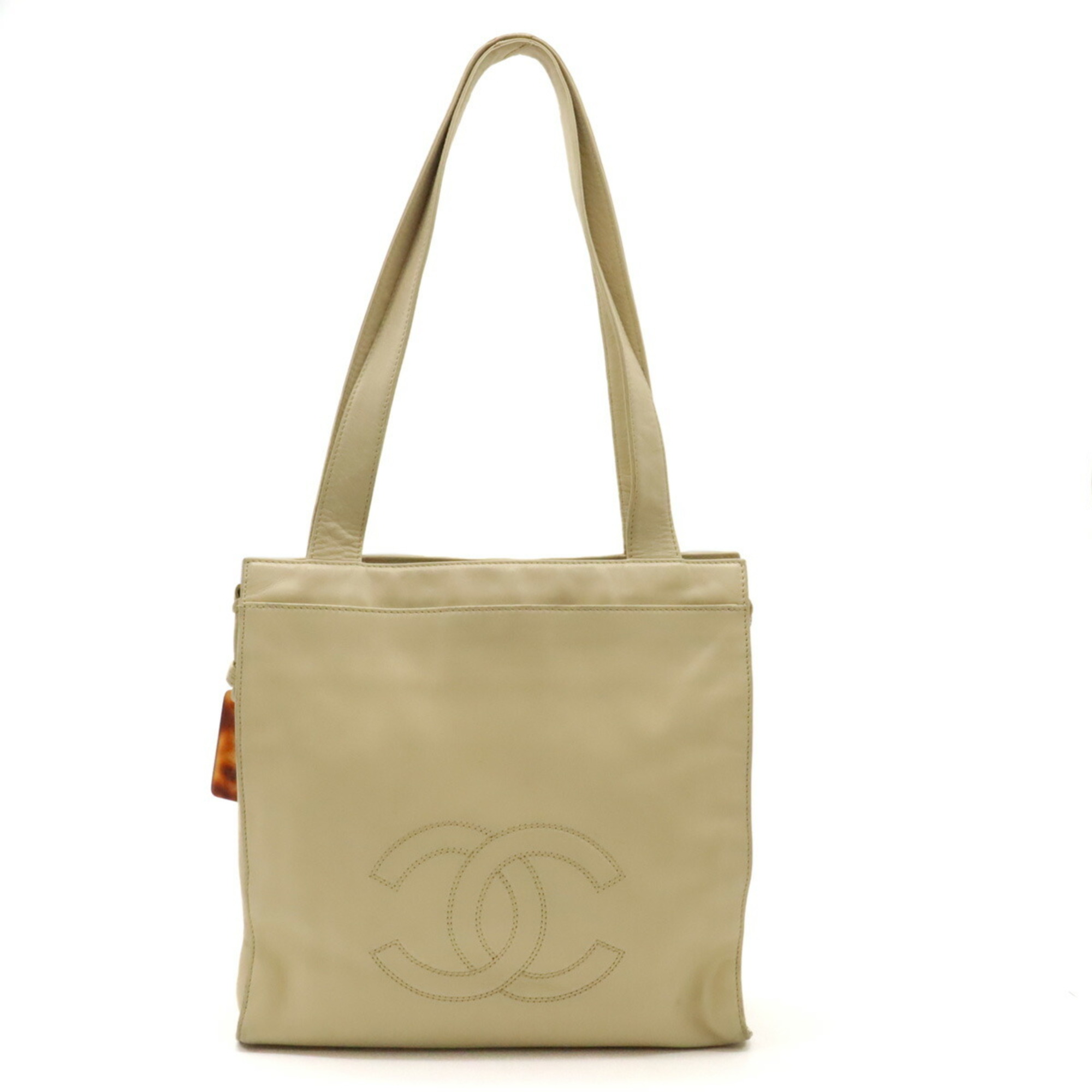 CHANEL Coco Mark Tote Bag Shoulder Leather Light Beige