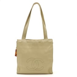 CHANEL Coco Mark Tote Bag Shoulder Leather Light Beige