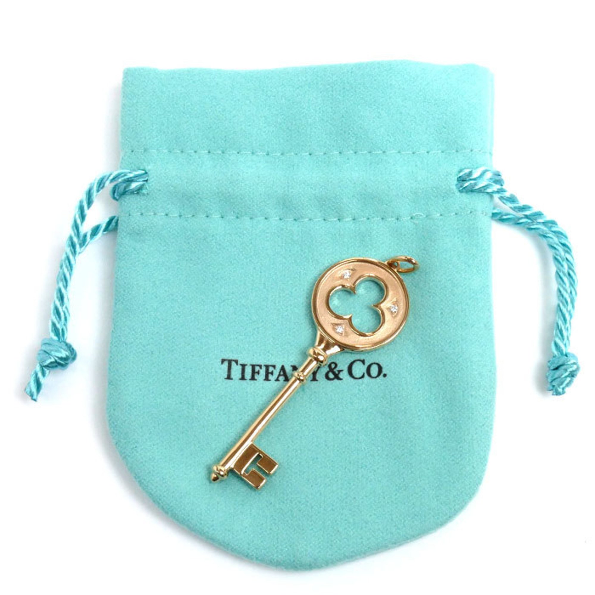 TIFFANY&Co. Tiffany K18PG Pink Gold Clover Key 3P Diamond Pendant Top 7.2g Women's