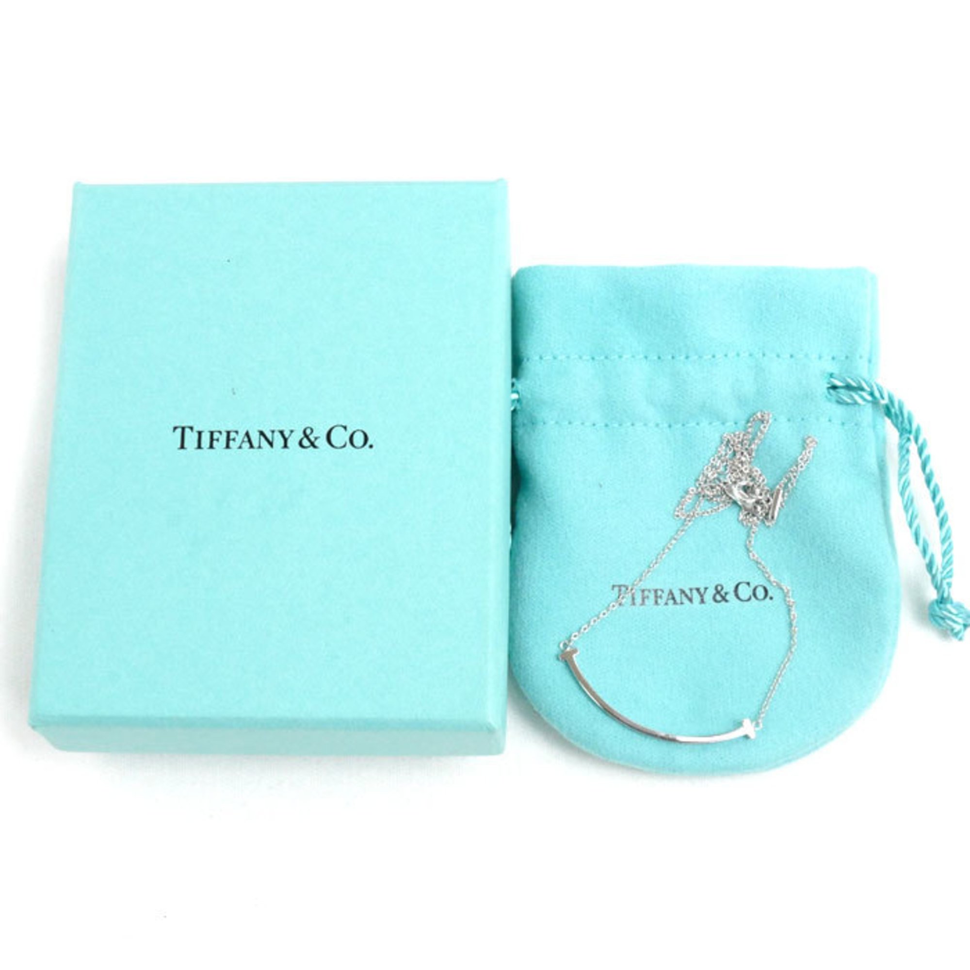 TIFFANY&Co. Tiffany K18WG White Gold T Smile Small Necklace 60011677 2.9g 41-46cm Women's