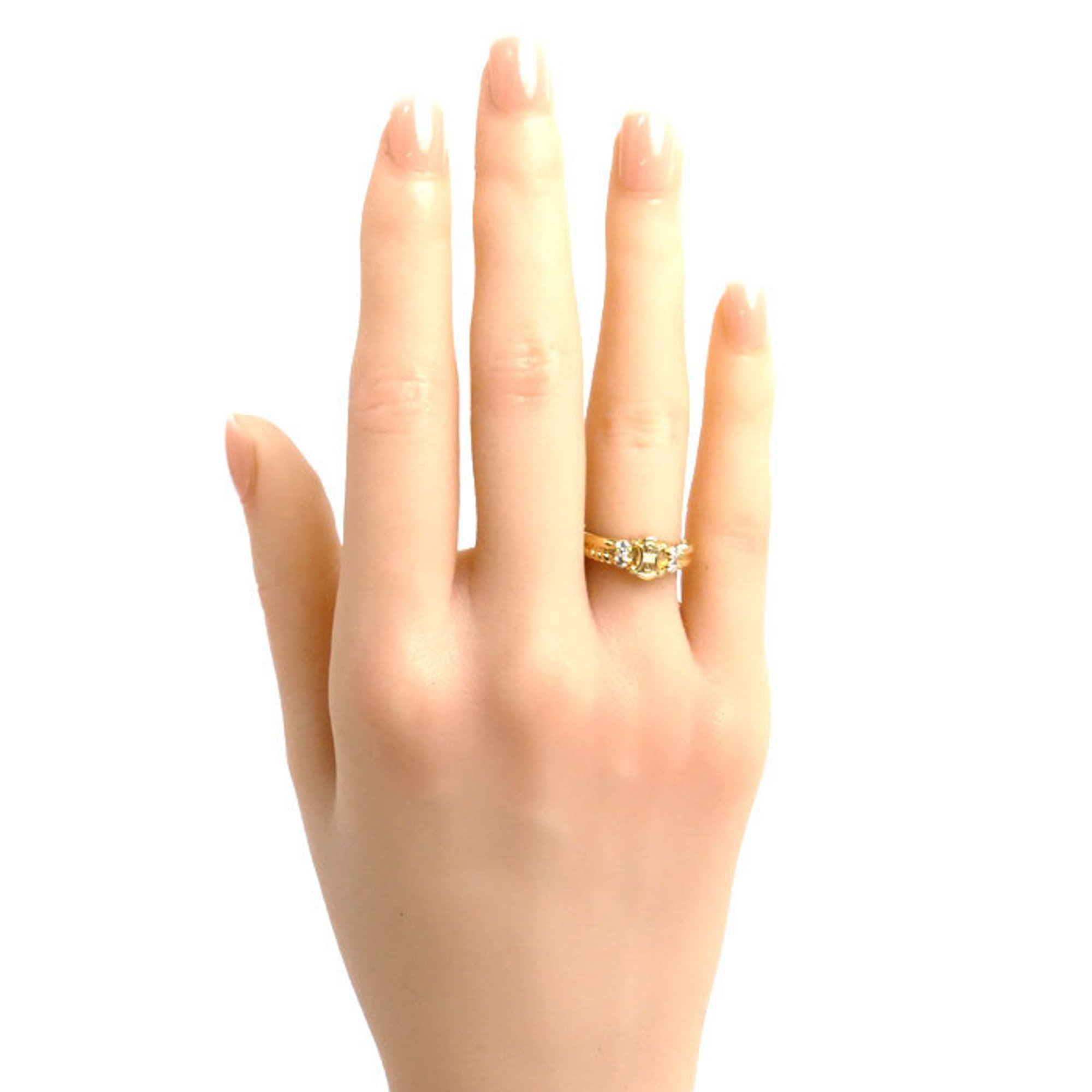 CELINE 18K Yellow Gold Macadam Ring, Diamond 0.13ct, Size 11, 4.3g, Women's