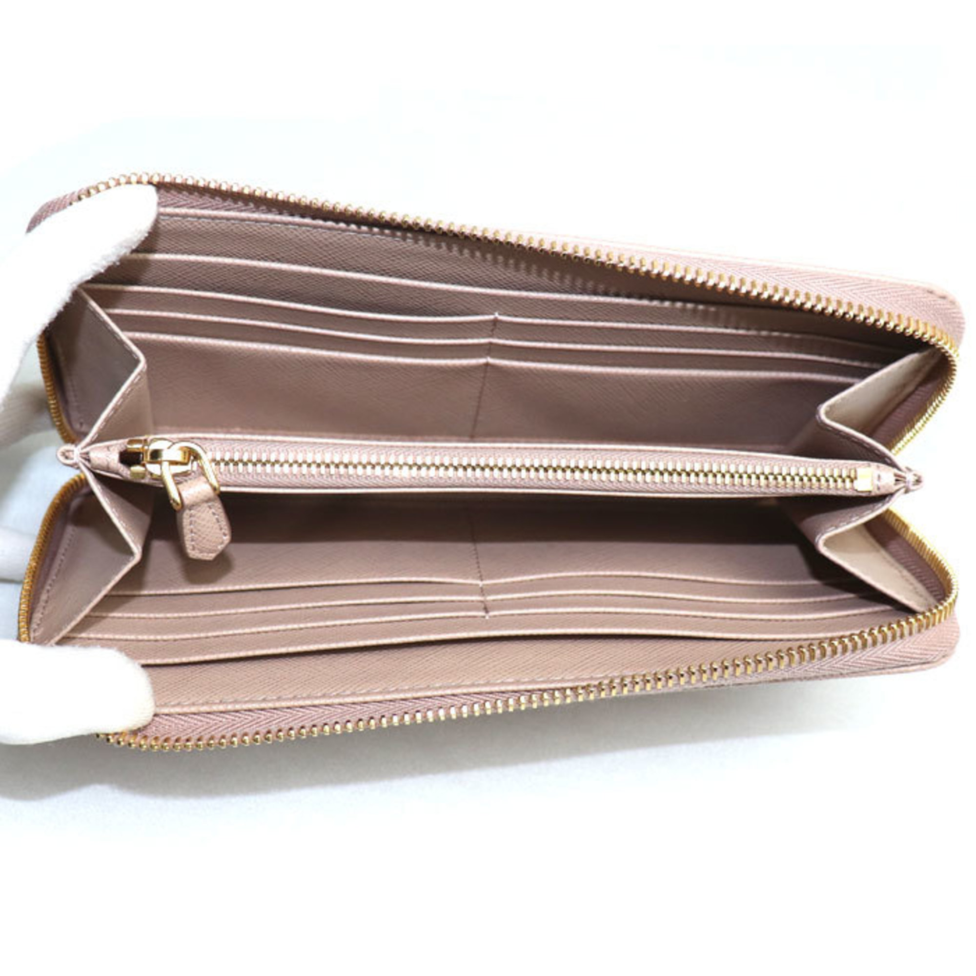 PRADA Prada Saffiano Metal Long Wallet Round Beige CIPRIA (Pink Beige) 1ML506 IC Chip Women's