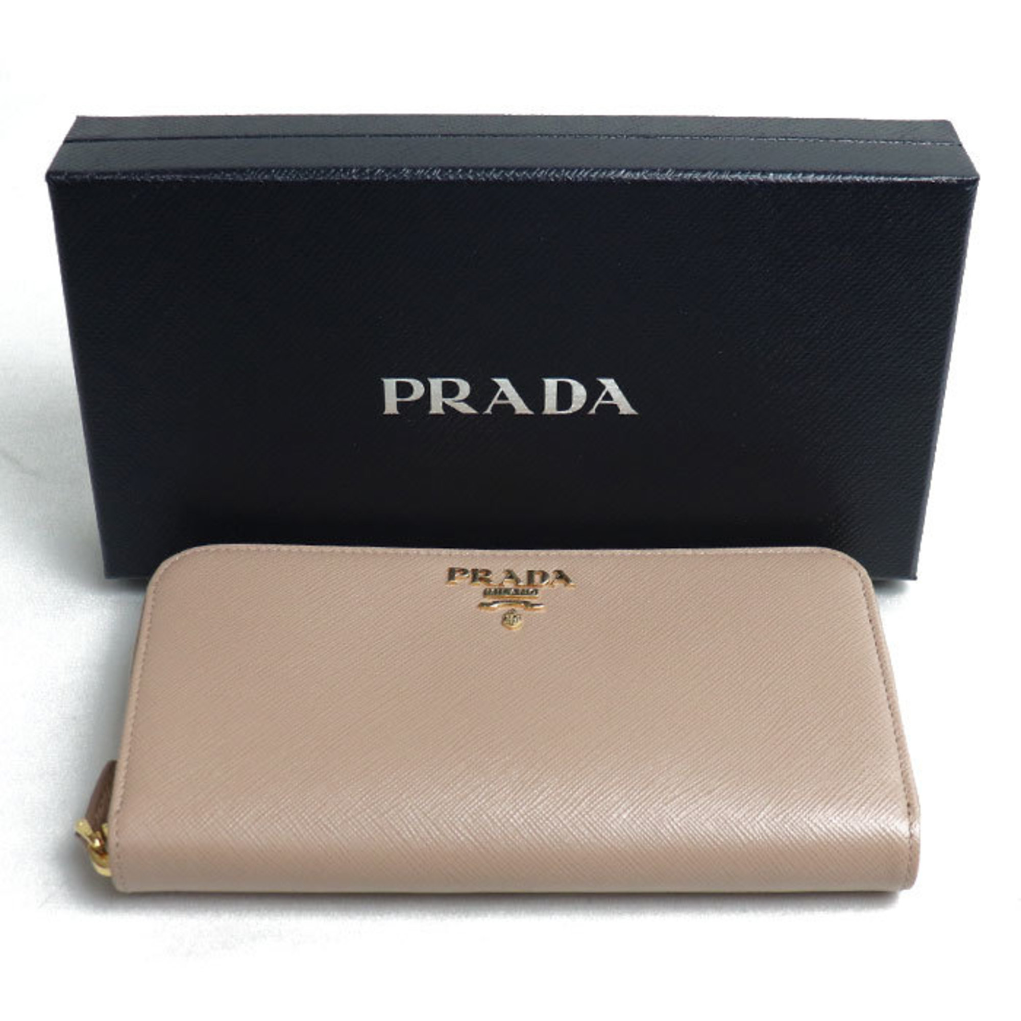 PRADA Prada Saffiano Metal Long Wallet Round Beige CIPRIA (Pink Beige) 1ML506 IC Chip Women's