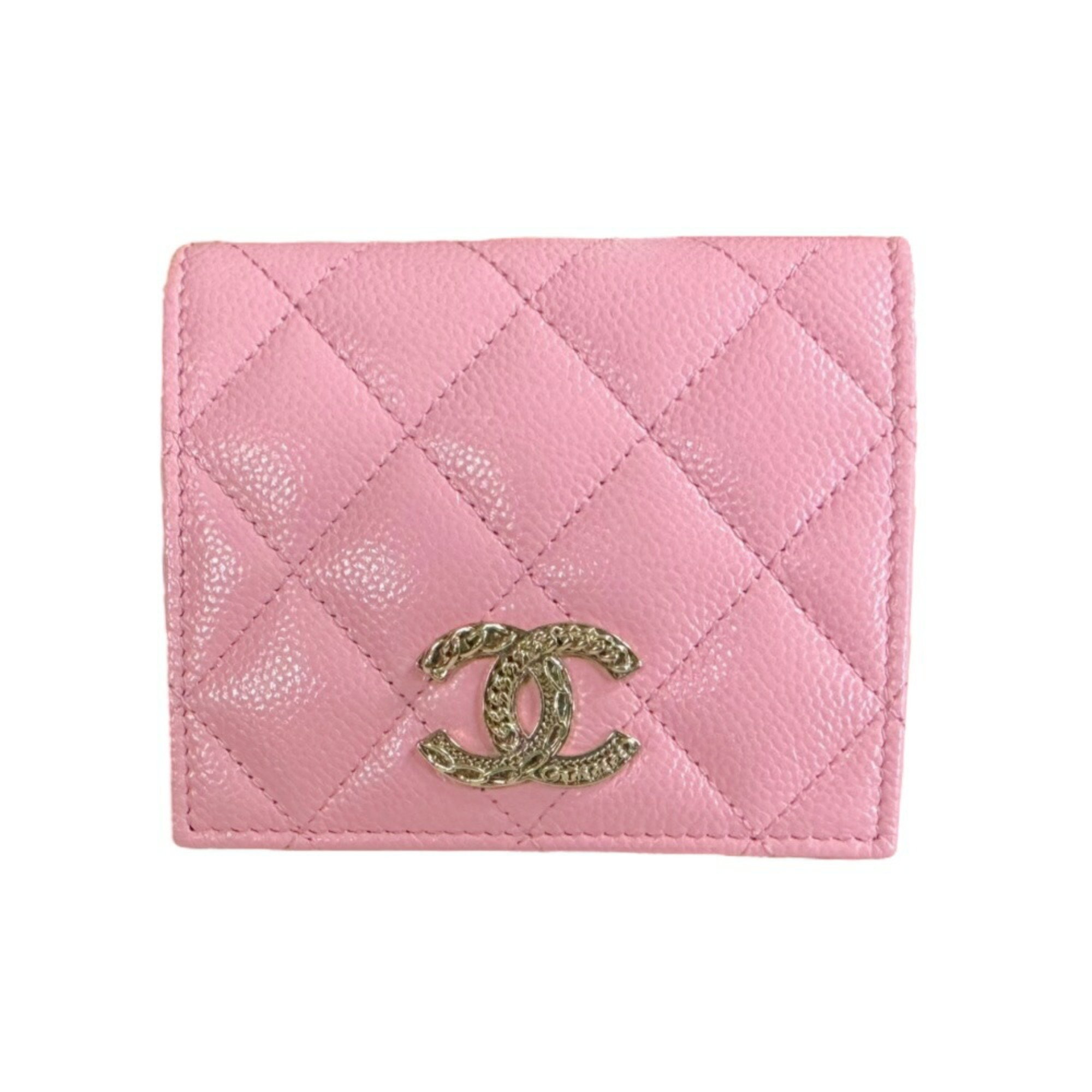 CHANEL Matelasse Bi-fold Wallet Caviar Skin Women's