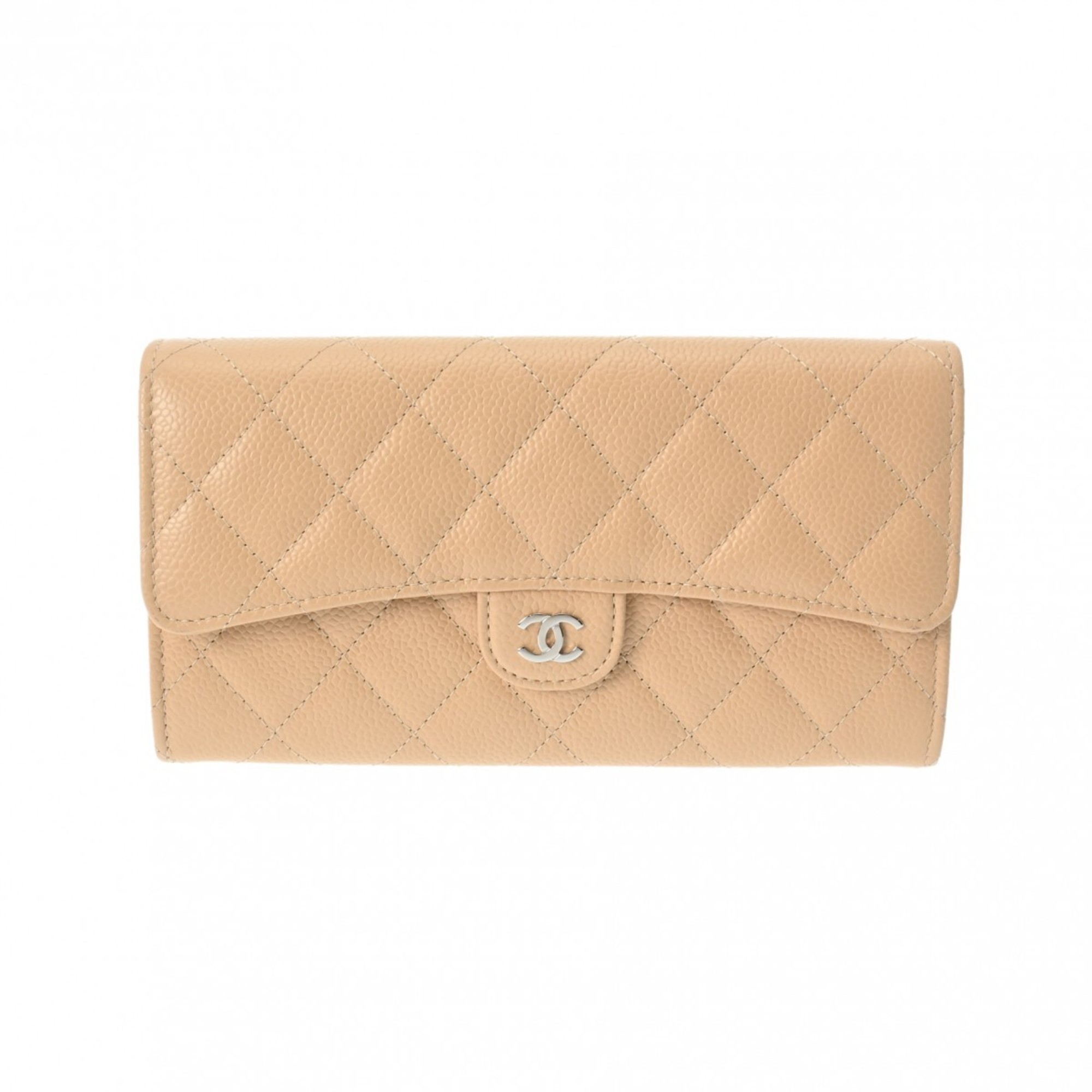 CHANEL Classic Long Flap Wallet Beige AP0241 Women's Caviar Skin