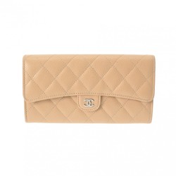 CHANEL Classic Long Flap Wallet Beige AP0241 Women's Caviar Skin