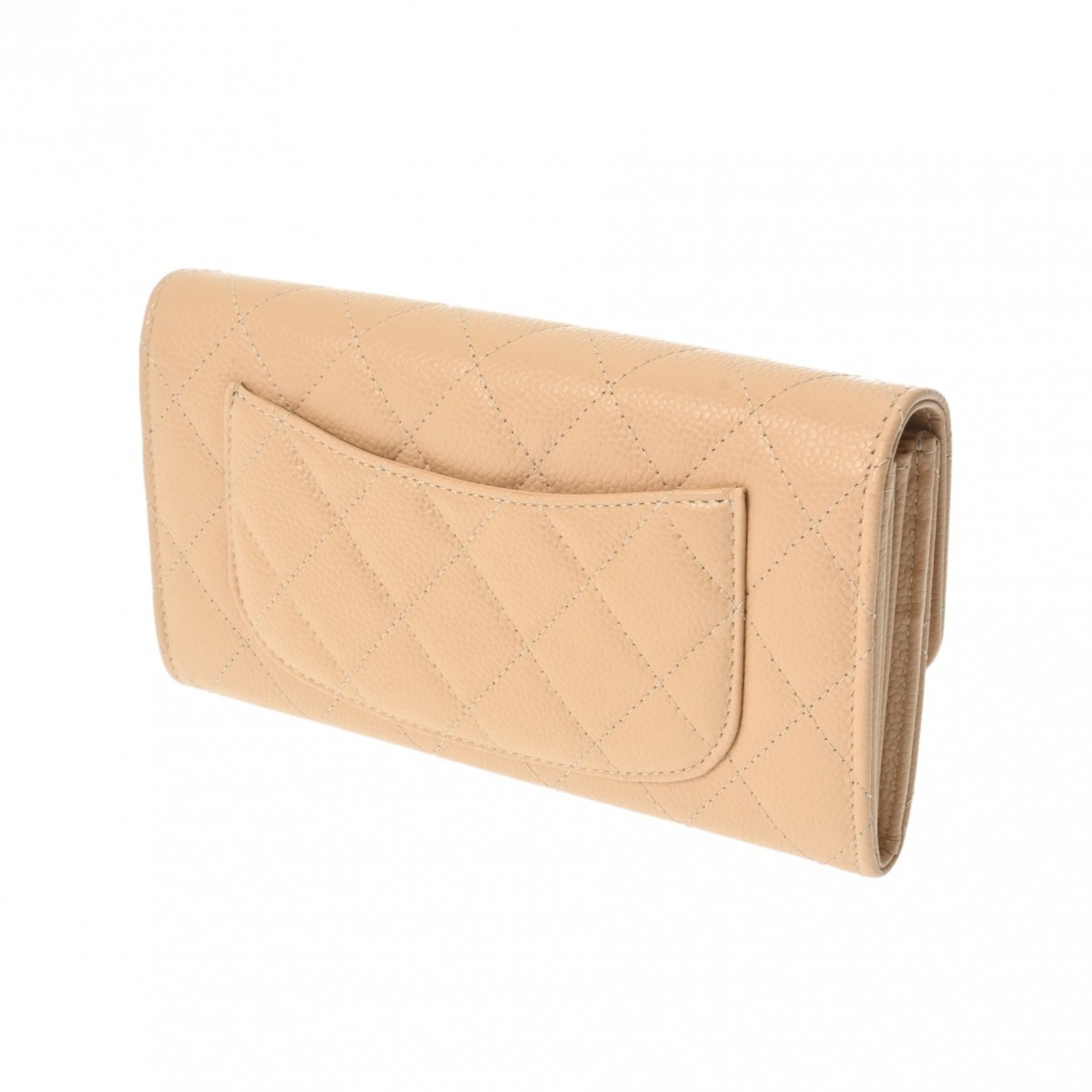 CHANEL Classic Long Flap Wallet Beige AP0241 Women's Caviar Skin