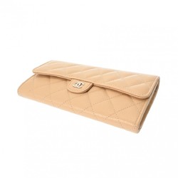 CHANEL Classic Long Flap Wallet Beige AP0241 Women's Caviar Skin