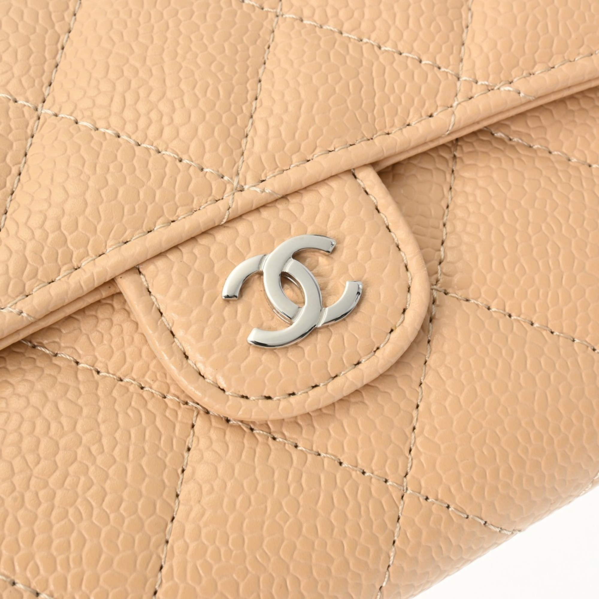 CHANEL Classic Long Flap Wallet Beige AP0241 Women's Caviar Skin