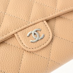 CHANEL Classic Long Flap Wallet Beige AP0241 Women's Caviar Skin