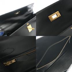 HERMES Kelly 32 Outer Stitching Black/Blue Roy 〇U Stamp (around 1991) Women's Box Calf Handbag